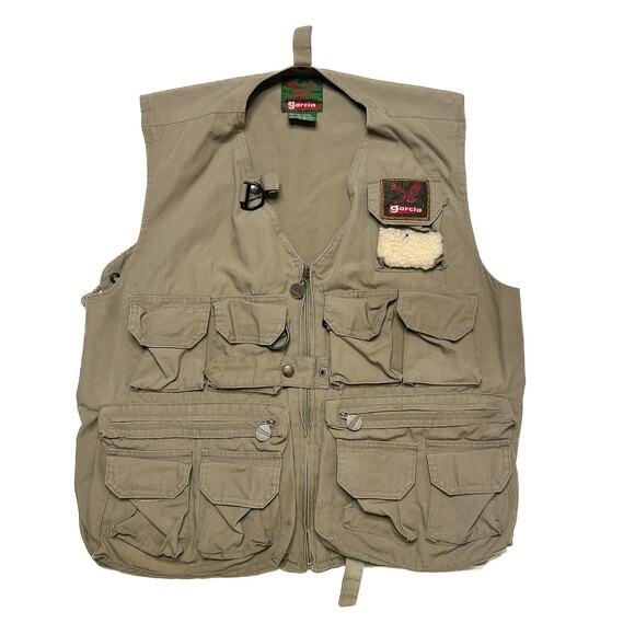 Garcia Vintage Hunting Fly Fishing Vest Cargo Sleeveless Men's One Size Tan 90s - Picture 1 of 8